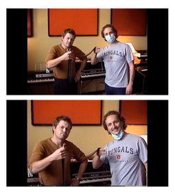 patrick and alex posing with tape